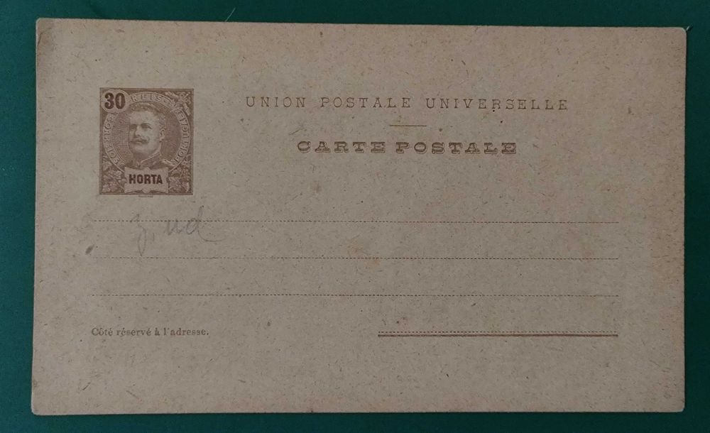 Inteiro postal Não Circulado - Horta 1897 c/ selo pré-impresso 30 reis