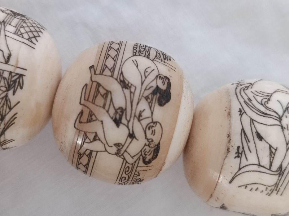 Бусы, четки старинные.Камасутра.Ручная роспись.Старый Китай.Вес 430 гр