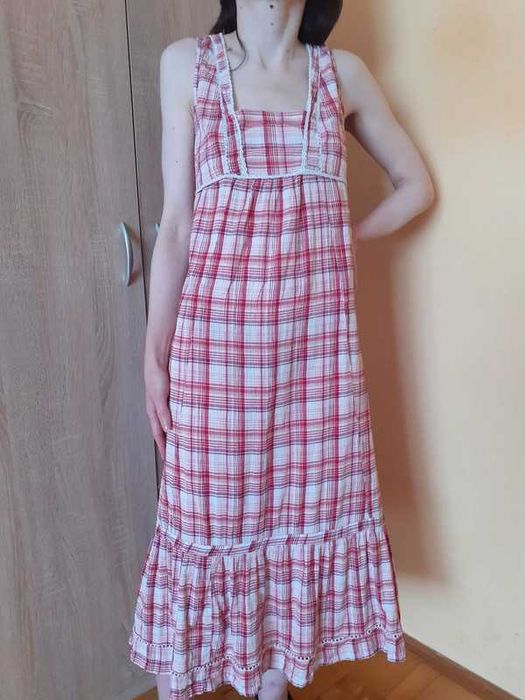 46 Sukienka dla niskich letnia długa maksi maxi krata bawełna vintage