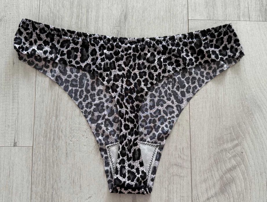 Nowe panterkowe stringi majtki szare czarne S 36