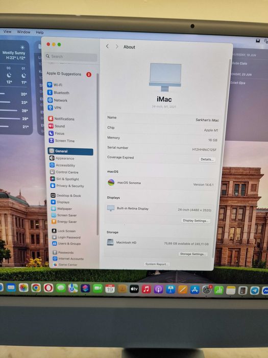Apple iMac 24 AllinONE1 M1/16GB RAM/256GB SSD/macOS Sonoma Retina 4,5K