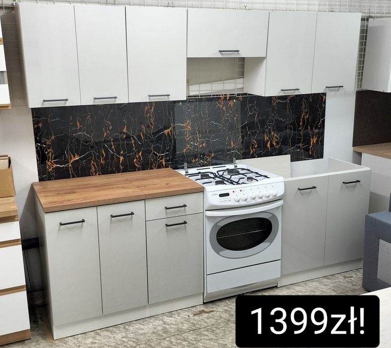 Niedrogi gotowy zestaw kuchenny w super cenie! Różne kolory, szafki już zmontowane, od ręki, transport wniesienie też możliwe, 7 szafek 2 blaty