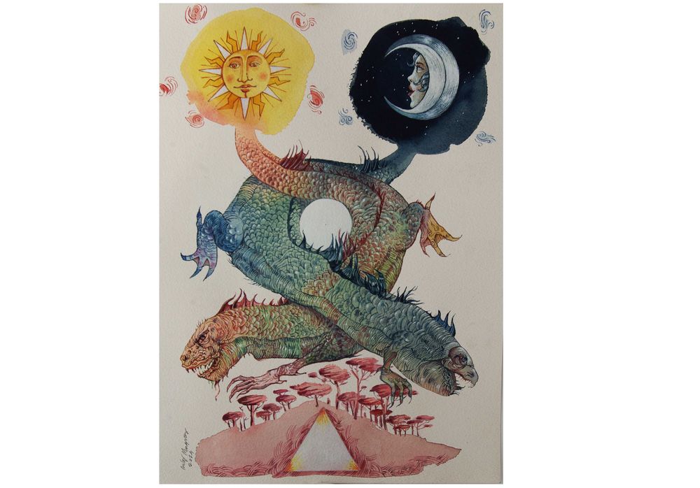 Aguarela original de Carlos Marques. AZOTH - Alquimia