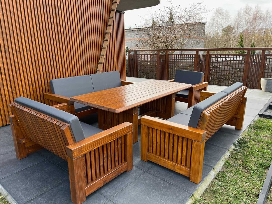 meble ogrodowe, meble drewniane, zestaw mebli drewnianych