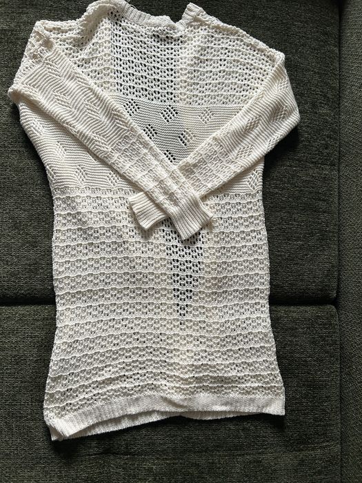 Kardigan damski 38 długi kremowy ażurowy Vila