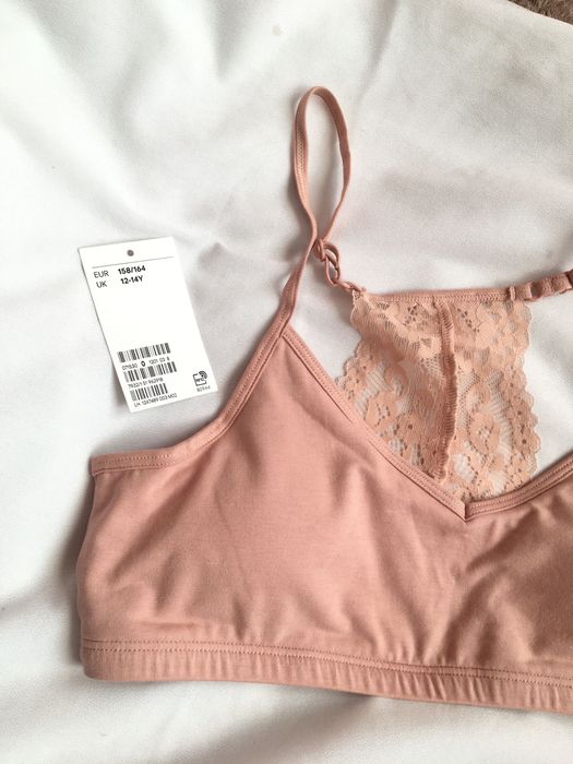 H&M , 158 cm, top, biustonosz,stanik, braletka bez fiszbin, nude róż