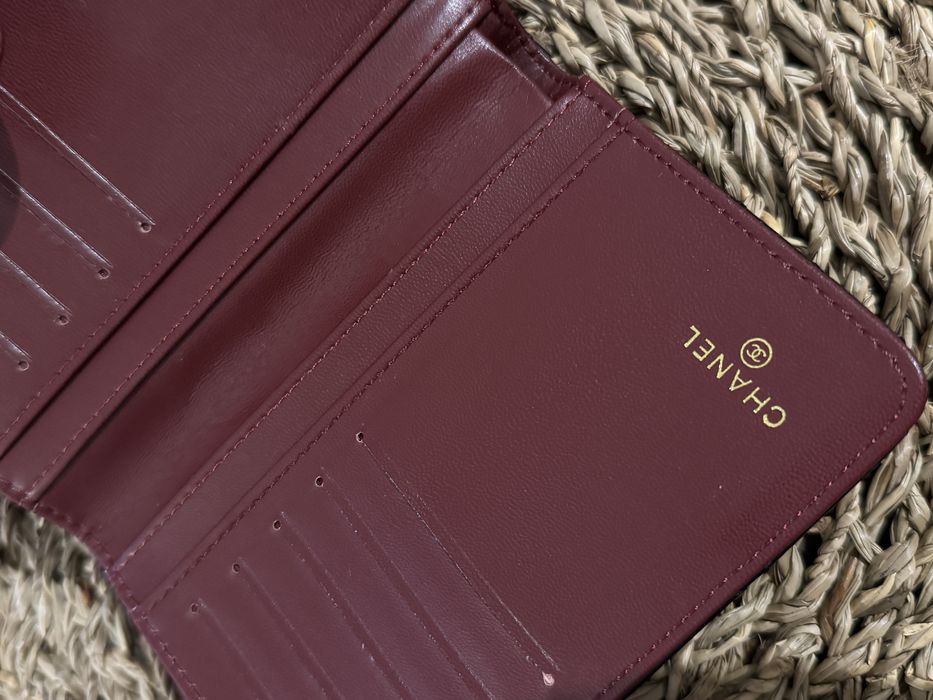 Portfel CHANEL skórzany pikowany czarno-bordowy oryginał