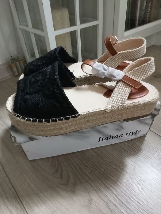 Sandały espadryle beżowo- czarne r. 37