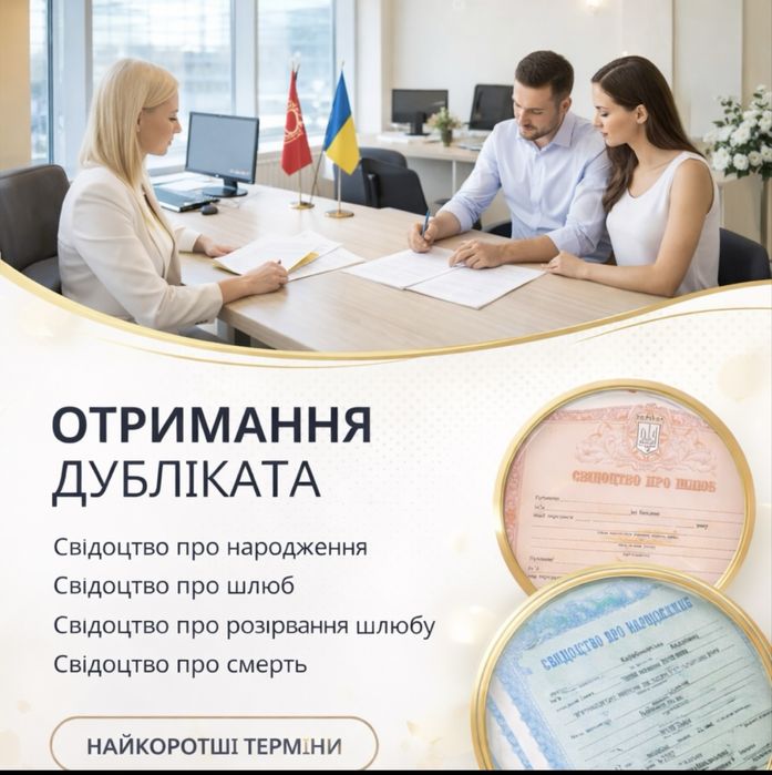 Отримання дублікатів документів РАЦС (свідоцтво про народж, про шлюб)