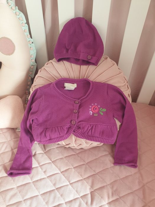 Komplet nowy bez metki Czapka sweterek bawełna 88 cm