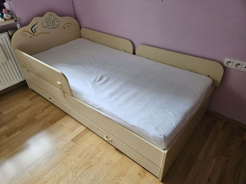 ŁÓŻKO double MEBLIK z szufladą beżowe + gratis - materac do szuflady