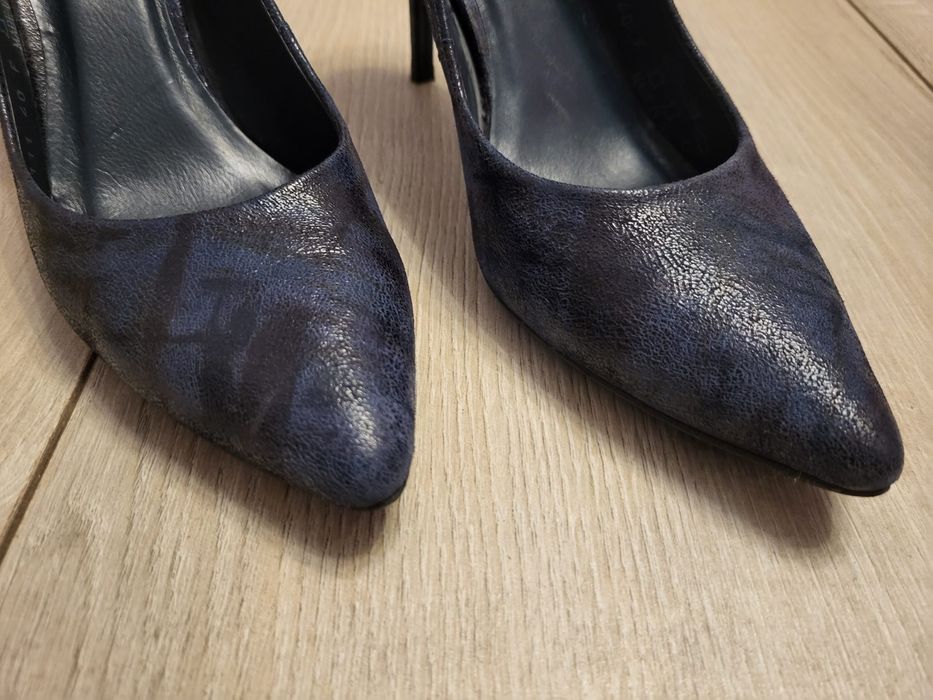 Szpilki buty  ze skóry Ryłko 9 cm granatowe