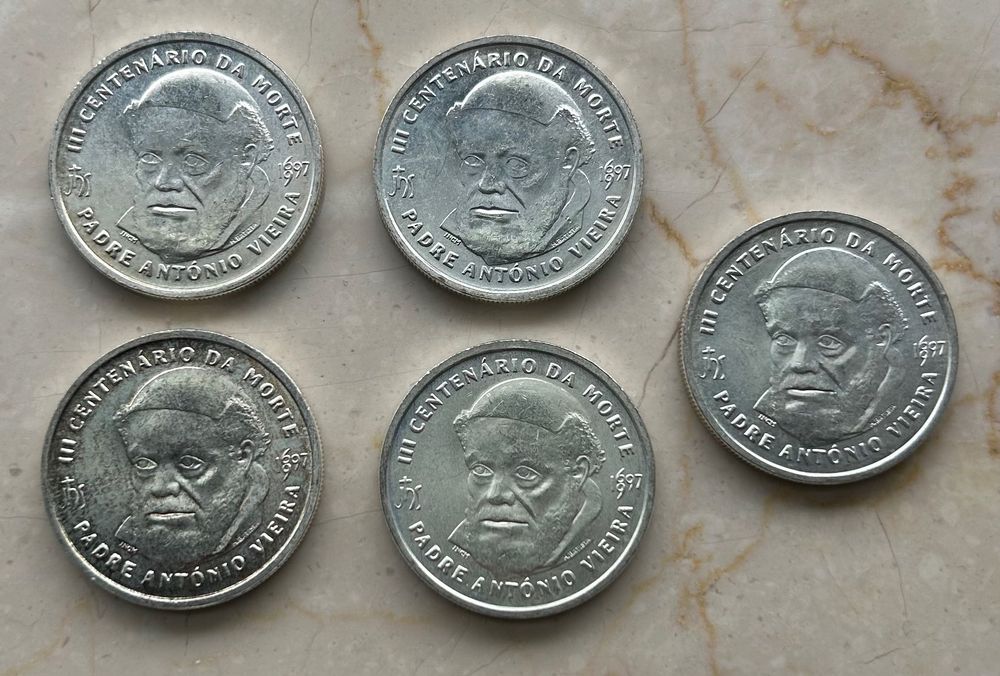 Lote 5 moedas prata de 500 Escudos Padre António Vieira 1997 Portugal