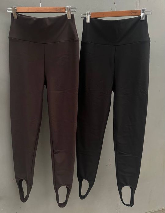 Шоколадні коричневі лосини зі штріпками на флісі 42 - 48
