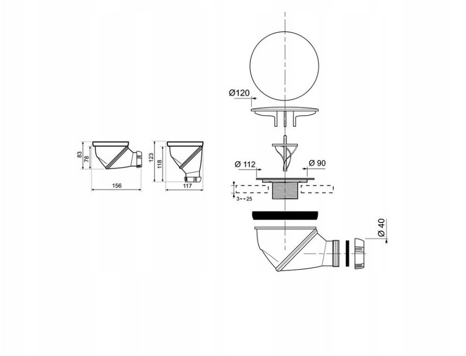 Nowy francuski syfon brodzikowy 90