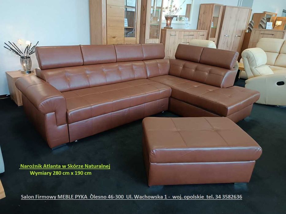 HIT! Nowy Narożnik 280x190cm ATLANTA w Skórze Naturalnej OD PRODUCENTA