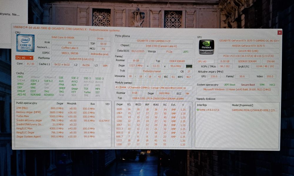 Komputer gamingowy i9-9900k/16gb ddr4 3200/geforce 3070 ti 8gb