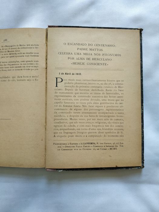 Livro Carta Aberta ao Sr Patriarcha de Lisboa  sobre a boa Imprensa de 1910