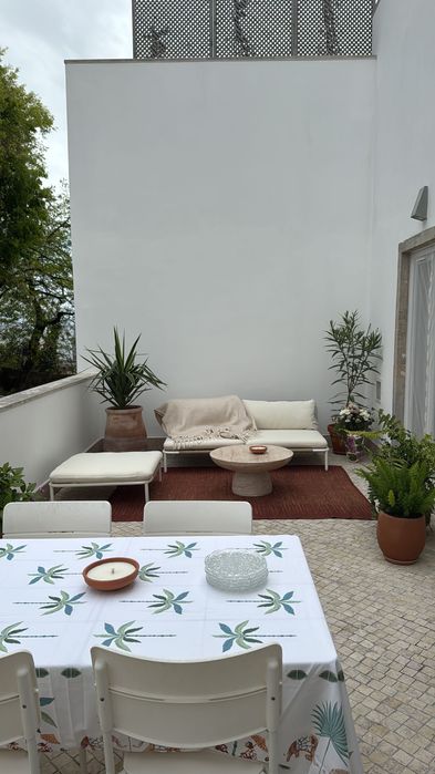 Sklum Sofá de jardim modular de 2 peças e pufe Cor Beige de Amêndoa