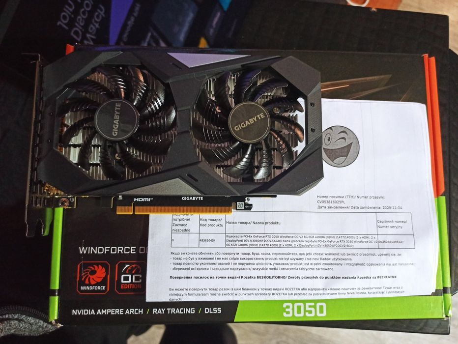 Відеокарта Gigabyte rtx 3050 6gb. Практично нова,гарантія близько 3 років!DLSS.Raytracing.