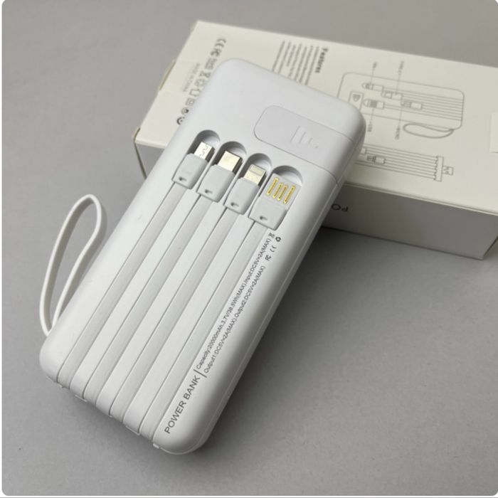 Повербанк 20000 mAh Power Bank з кабелями Type C, Lightning,
