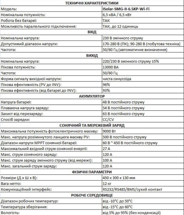 EASUN 6.5kW 48V SMS 6.5KP 
Гібридний сонячний інвертор/ 
EASUN 6.2kW 48V  6.2KP