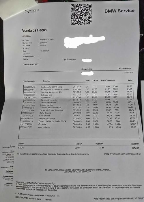 Vende-se Kit Completo de Correntes Originais BMW para Motor N47