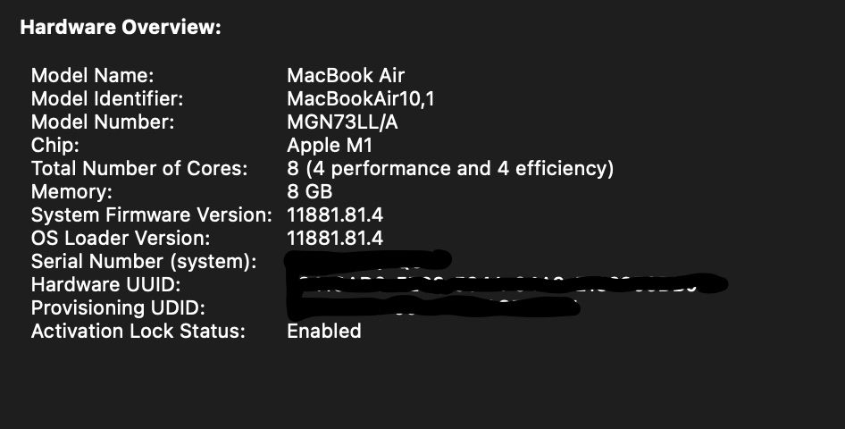 Apple macbook air 2020 m1 8CPU 8gpu 512gb