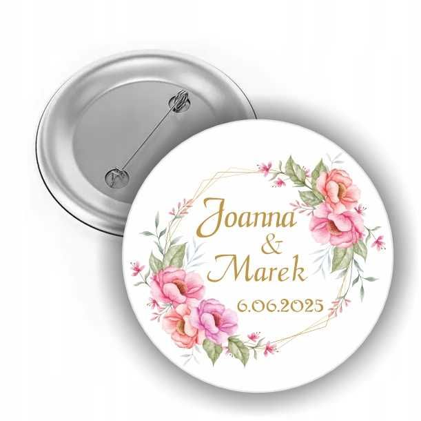 PRZYPINKI BUTTONY na ŚLUB WESELE dla gości na podziękowanie 50 sztuk