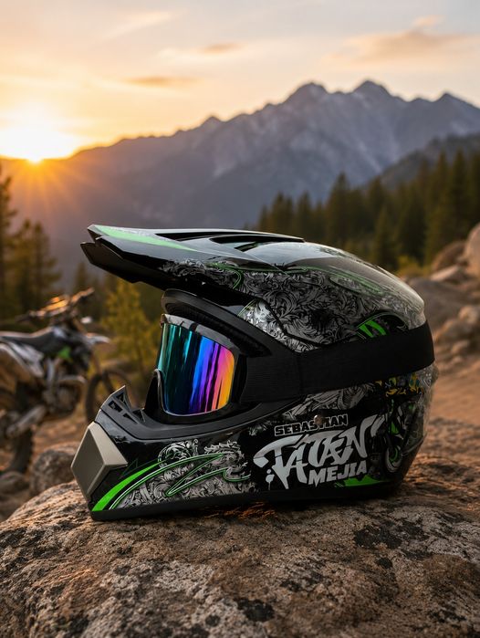 Kask pełny fullface rozmiar  M Enduro Hulajnoga Rower Cross Gogle Dziecko