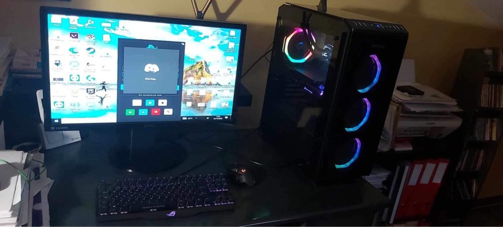 PC gaming. Gaming setup. Tower, monitor, mouse, keyboard64283826092931121