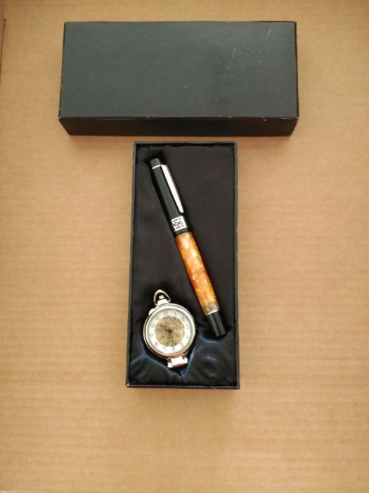 Conjunto relógio de bolso (corda) & caneta de aparo com tinta64286575038721120
