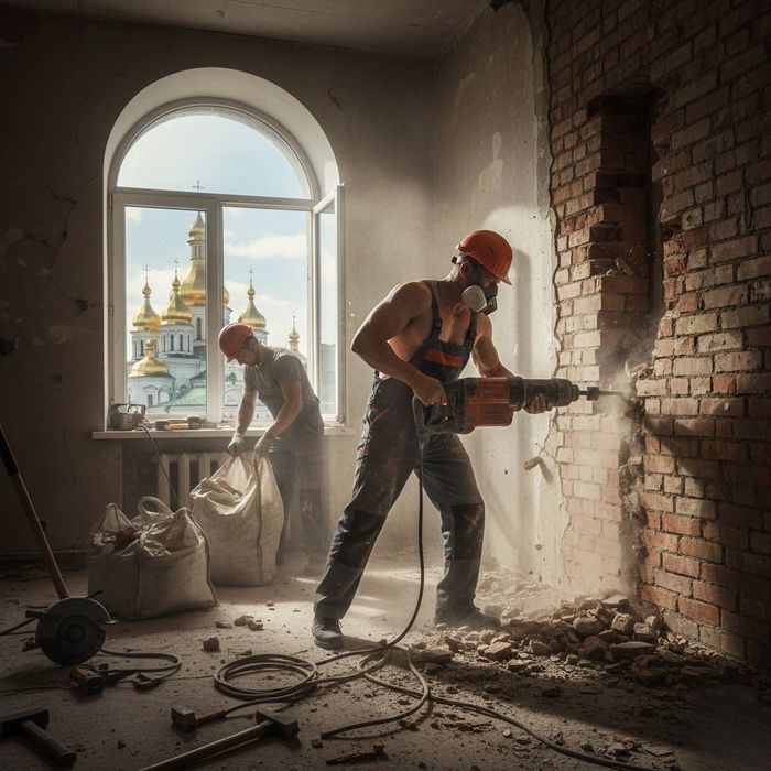 Демонтажные работы  демонтаж стен и перегородок стяжки пола квартиры