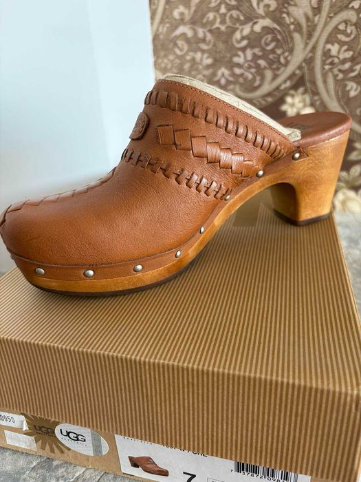 Шкіряні клоги бренд UGG Australia, сабо з дерев'яною підошвою НОВІ