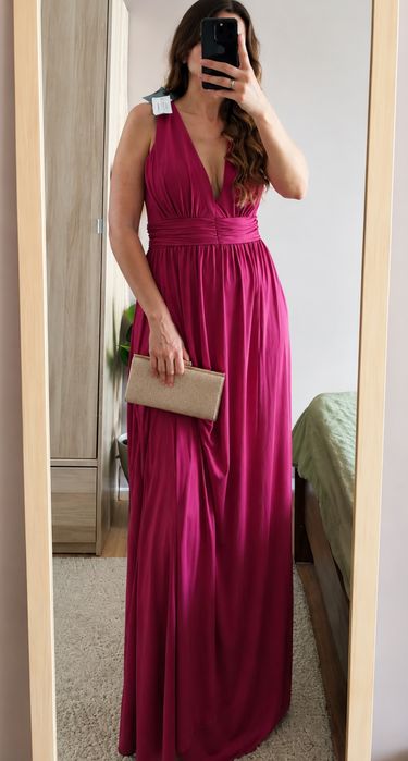Nelly sukienka maxi Deep V Front Gown Sangria r. 36 nowa z metk