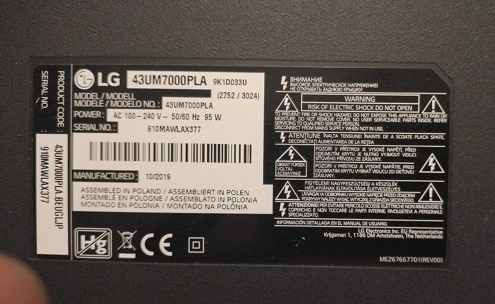 TV LG 43 pol,  peças