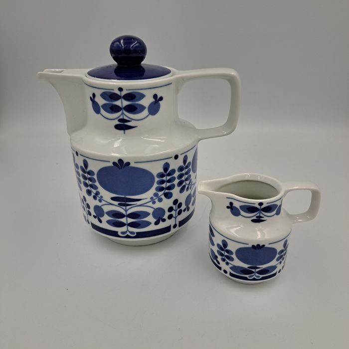 Dzbanek do kawy herbaty + mlecznik Wzór cebulowy Colditz Inglasur PRL