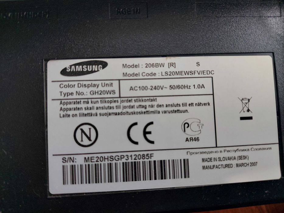Монітор 20" Samsung 206BW Чорний (Потребує ремонту)