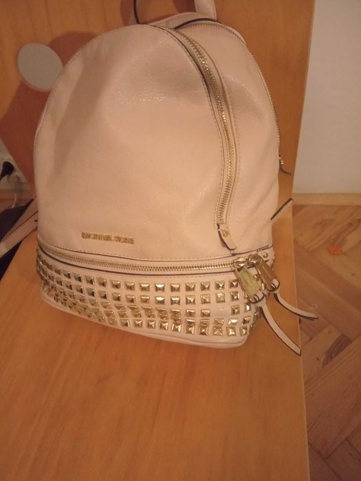 Stylowy Plecak Michael Kors Skóra Naturalna & Ćwieki| Rhea| Nude