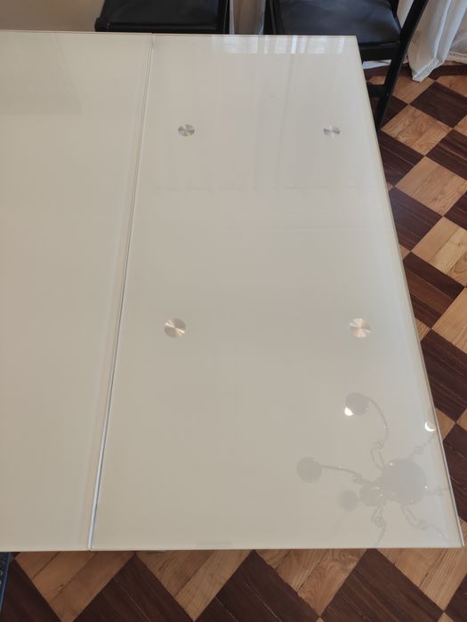 Mesa de Jantar Vidro Fosco Extensível (120+40+40cm)