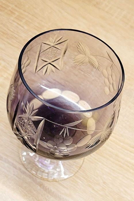 REMER Kryształowy Dymiony Fioletowy Kieliszek Winogrona Vintage