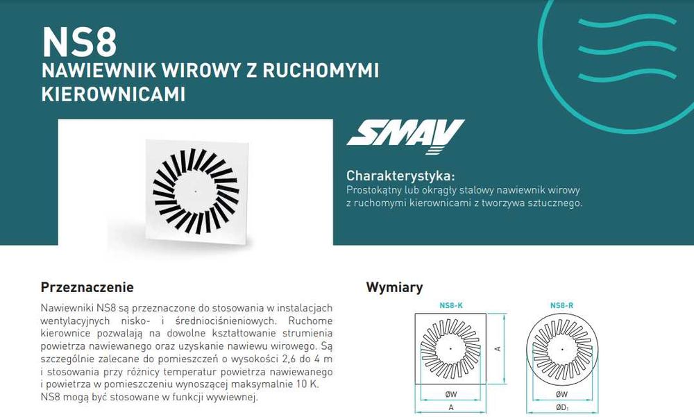 Nawiewnik Anemostat WIROWY NS8