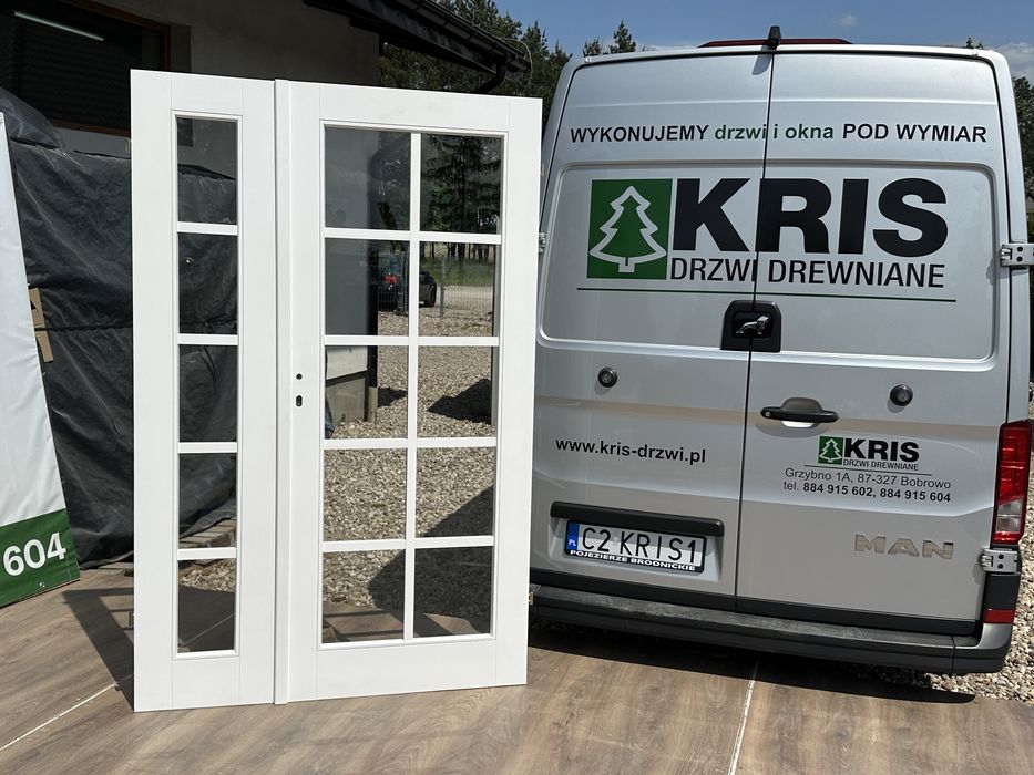 Drzwi drewniane dwuskrzydłowe NA WYMIAR białe dostawa  cała Polska