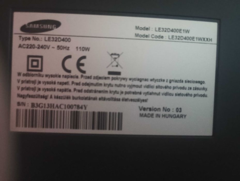 Telewizor Samsung 32 cale (uszkodzony) za darmo