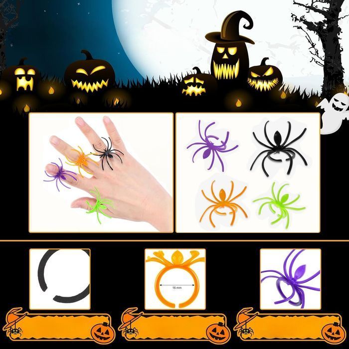 Pierścionki Pająki Halloween - plastik regulowane - 120 szt.