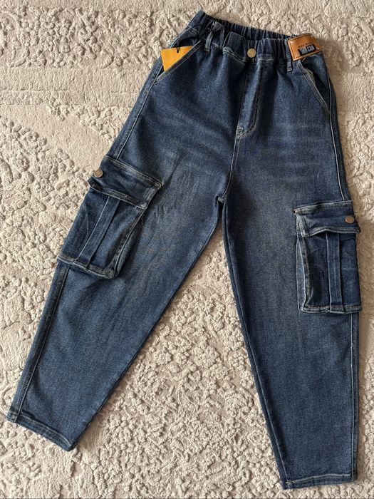 Демісезонні джинси карго на хлопчика підлітка 146-170 стрейч