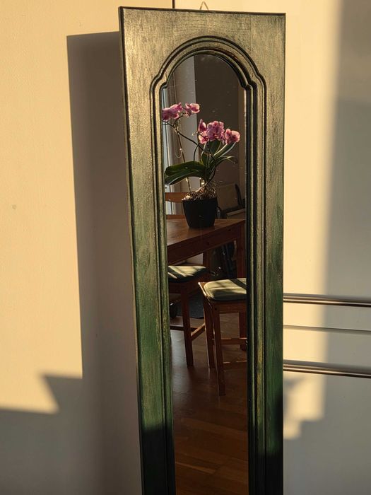 Lustro Vintage – Odnowione, Głębioka Zieleń z Przecierką | Unikatowe!