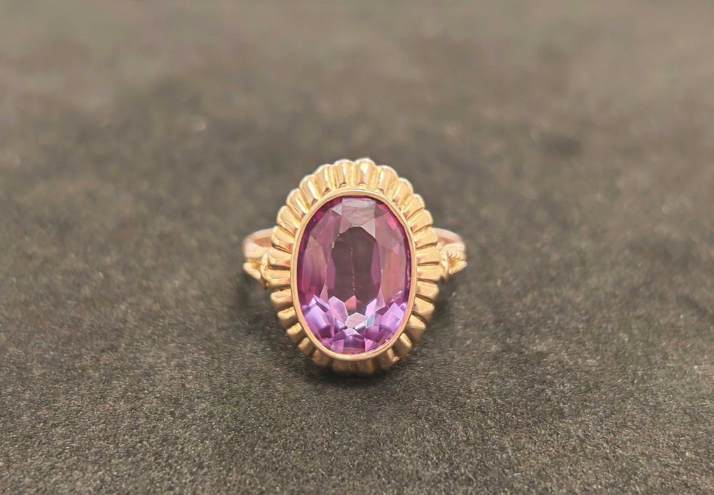 Złoty pierścionek p583 6,90g r.19 z ametystem różowe złoto