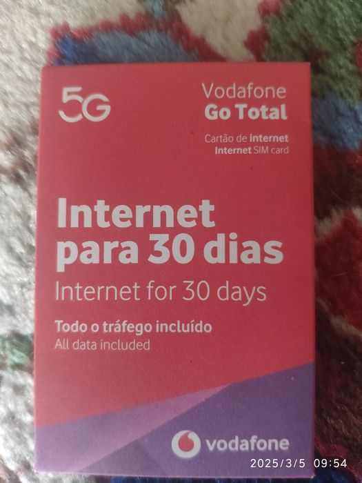 Vendo cartão da Vodafone Internet para 30 dias