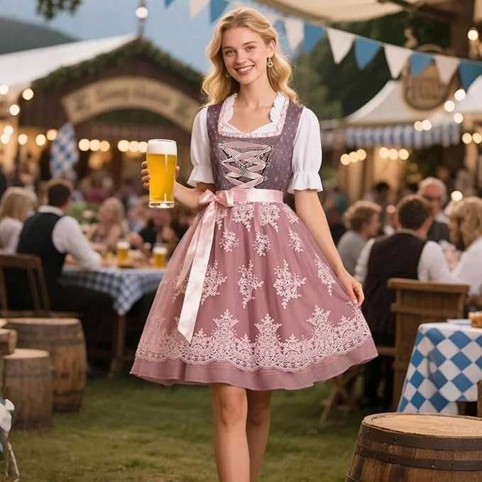 Damska sukienka tradycyjna Dirndl z koronkowym fartuchem rozmiar 38